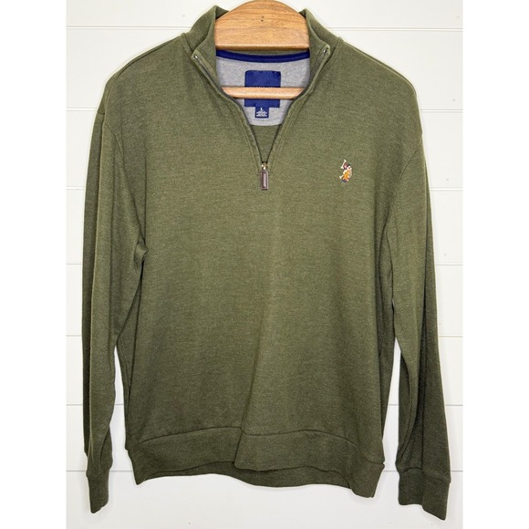 U.S. Polo Assn. Other - US Polo Assn Mens Large Olive Green Heather Quarter Zip Pullover Sweater Logo